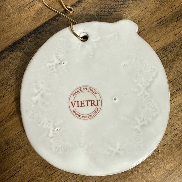 Vietri Ornament Reindeer Made in Italy Clay Pottery Round Circular White Glaze - Picture 2 of 7